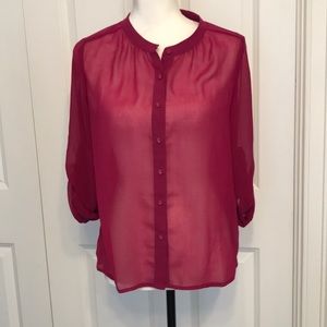 Forever 21 Size Medium Fuschia Sheer Dress Blouse